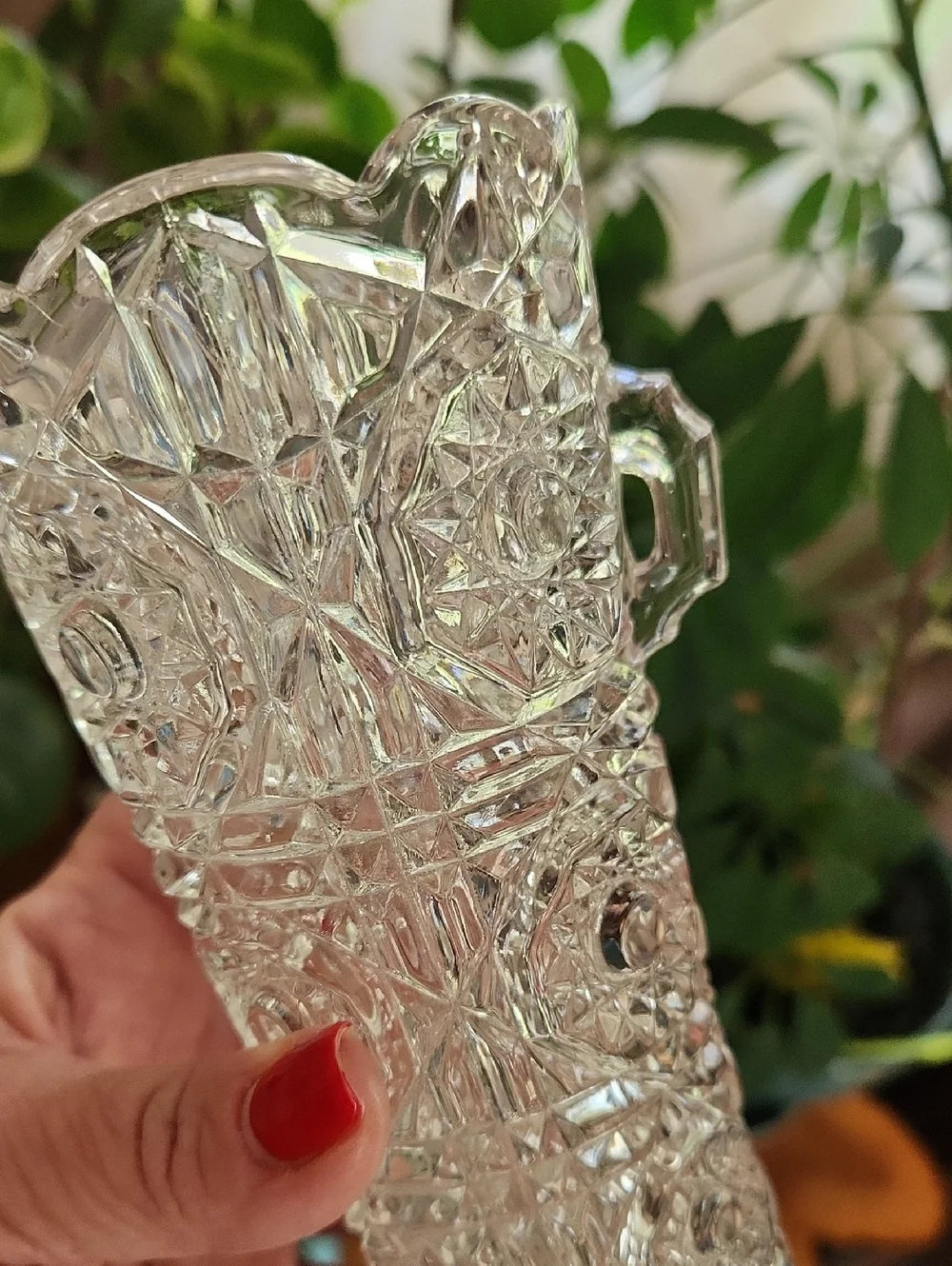 EAPG Glass Hanging Cornucopia Horn Vase Epergne Hobstar Daisy
